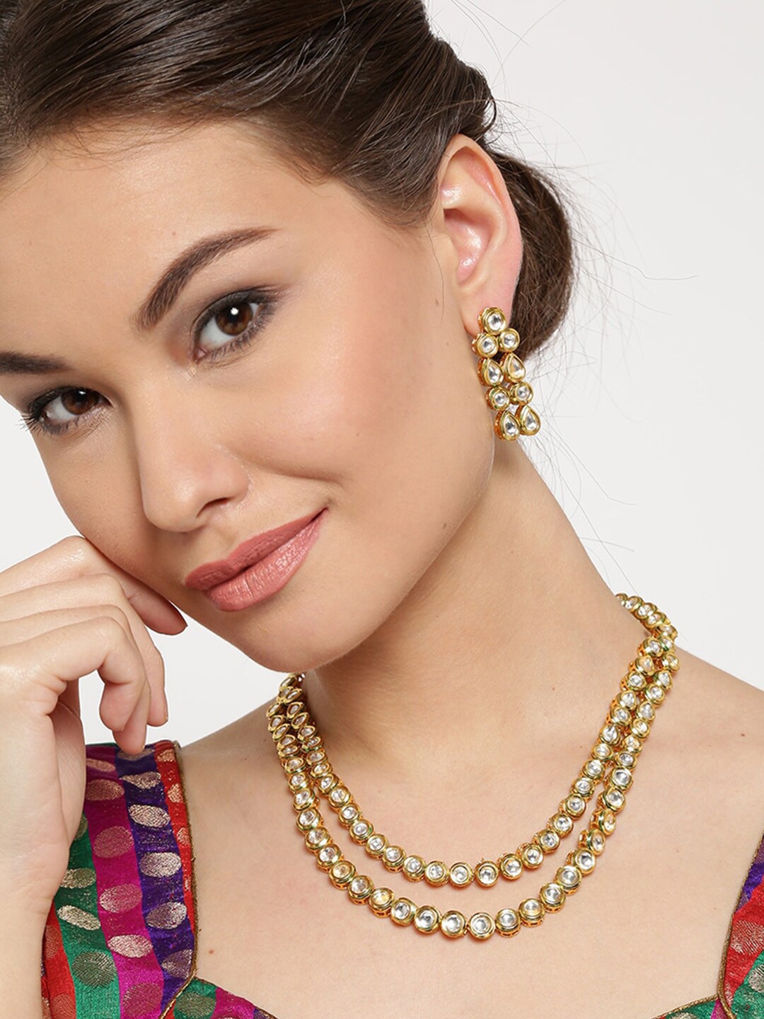 

Anouk Kundan Stone-Studded Necklace & Earring, Gold