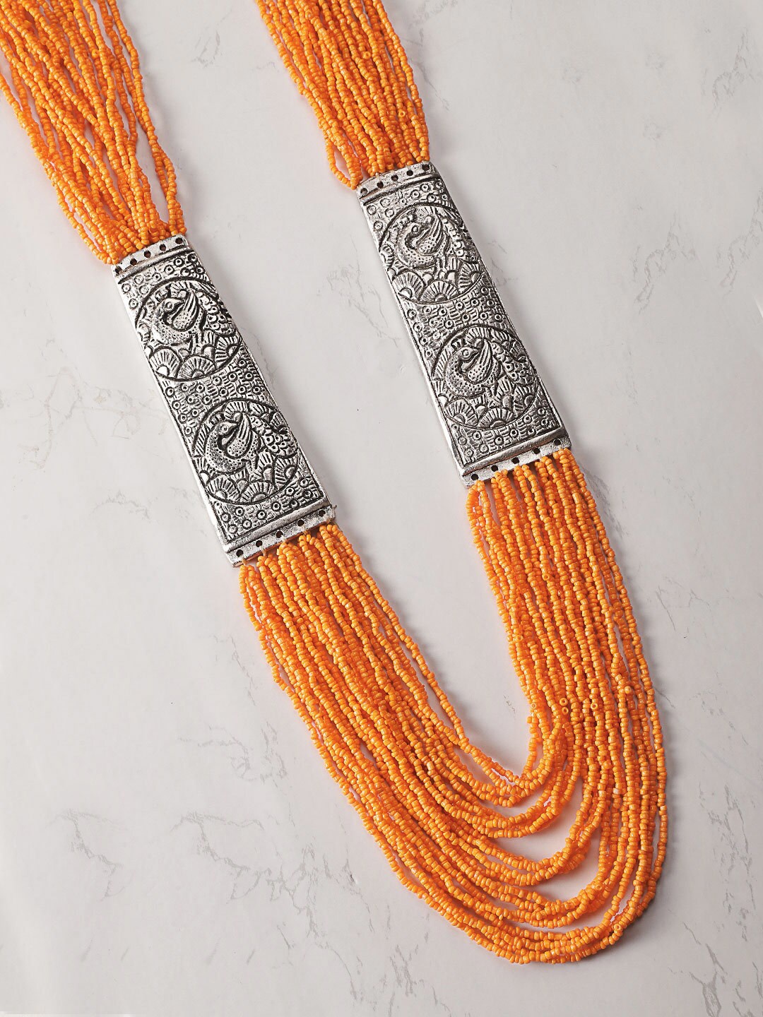 

Anouk Silver-Plated & Orange Beaded Layered Necklace