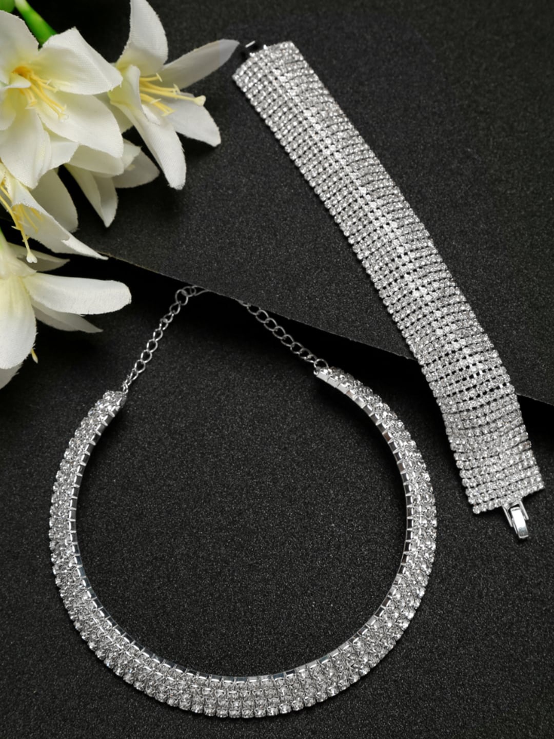 

Anouk Silver-Plated Crystal Studded Necklace & Earring