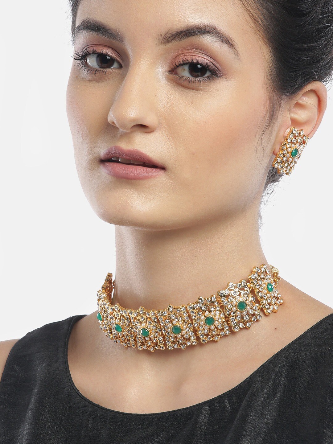 

Anouk Gold-Plated Stone Studded & Beaded Necklace & Earring