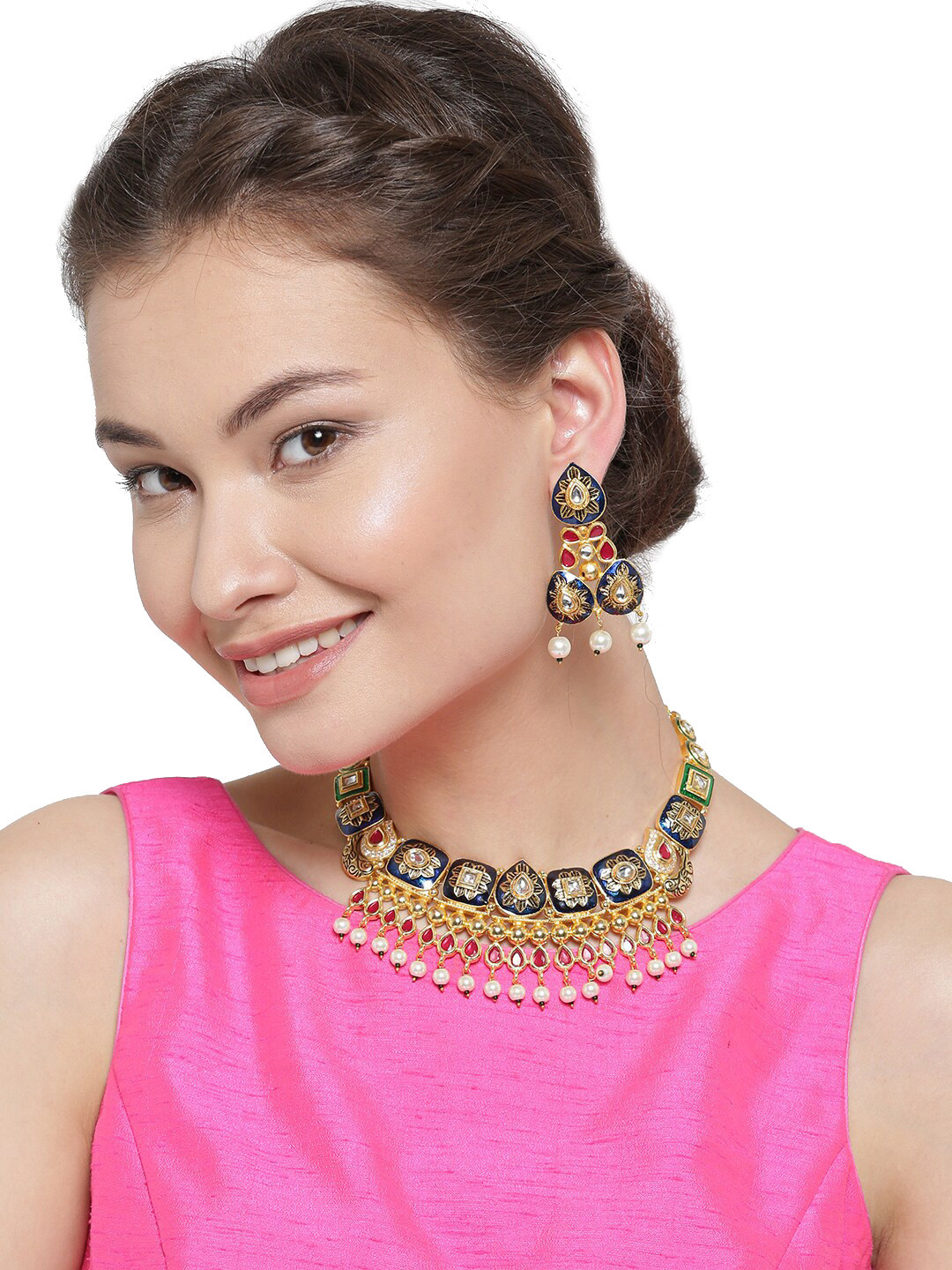 

Anouk Gold-Plated & Green Stone Studded & Beaded Necklace & Earrings
