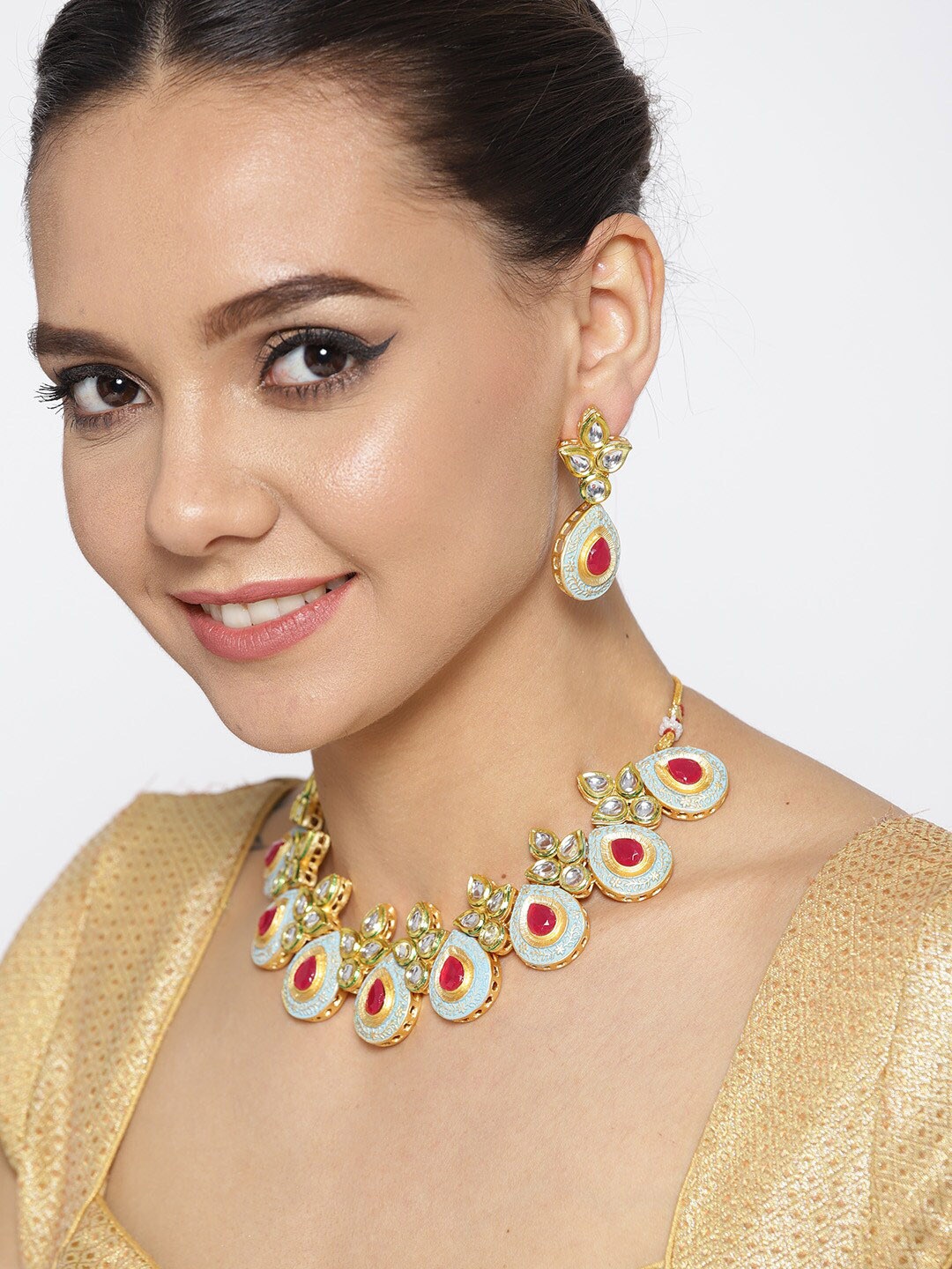

Anouk Gold-Plated & Red Stone Studded Necklace & Earrings