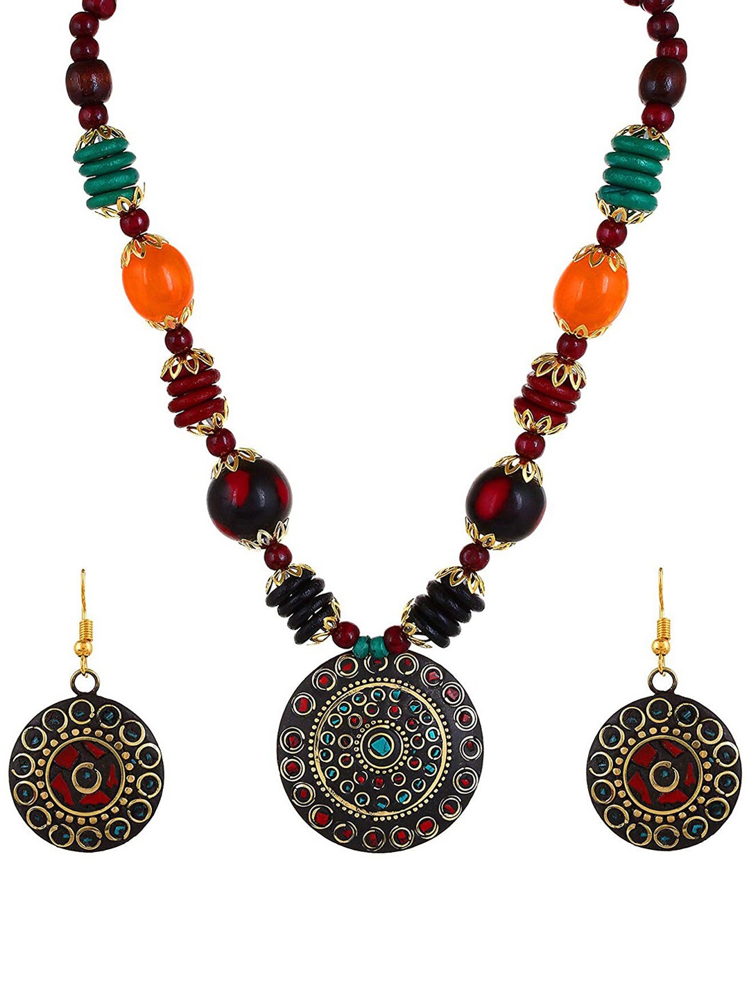 

Anouk Black & Orange Stone Studded & Beaded Necklace & Earrings, Gold