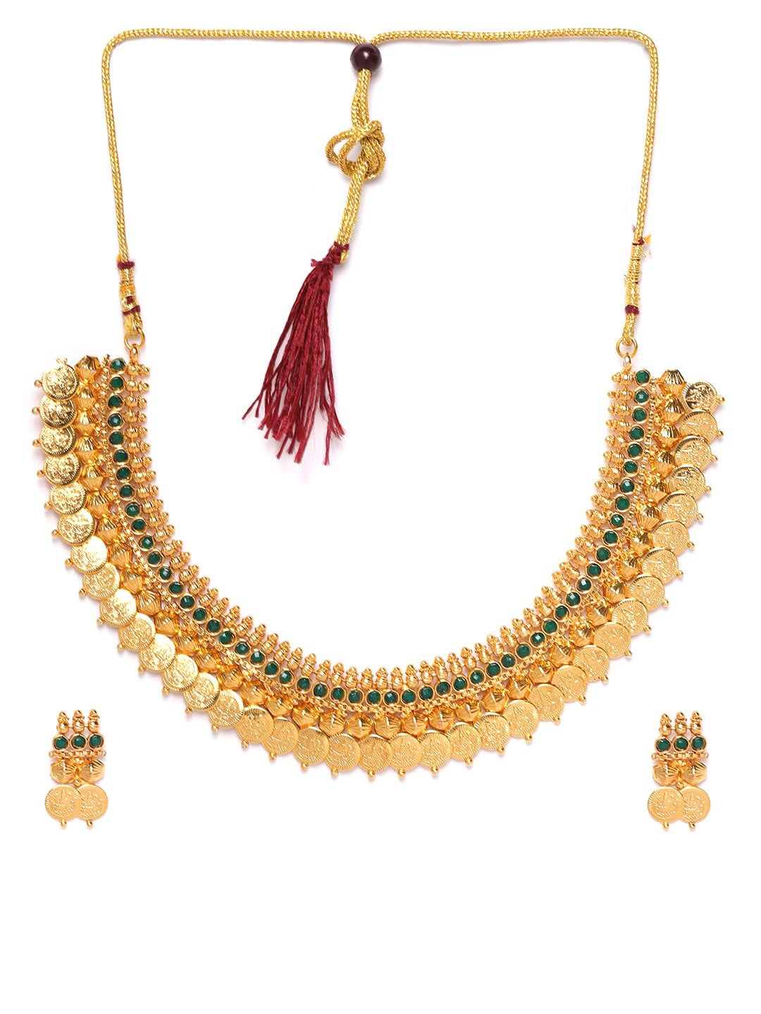 

Anouk Gold-Plated & Green Beaded Temple Necklace & Earrings