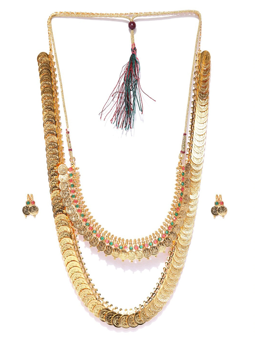 

Anouk Gold-Plated Red & Green Stone Studded Necklace & Earrings