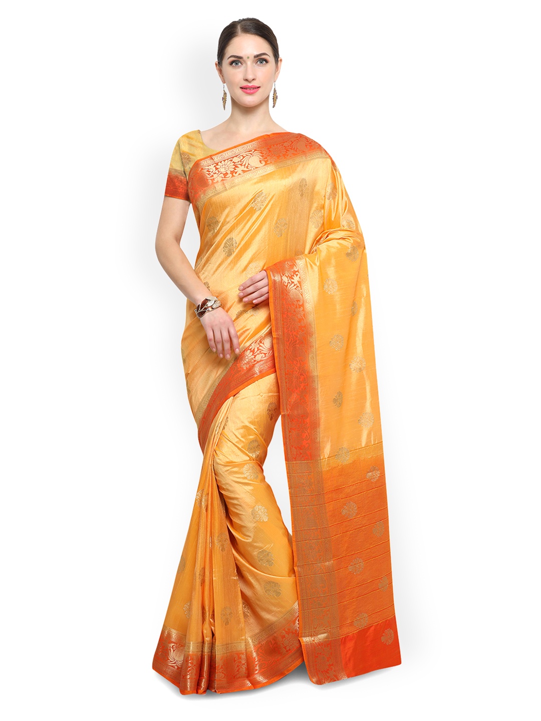 

Saree mall Orange Silk Blend Woven Design Banarasi Saree