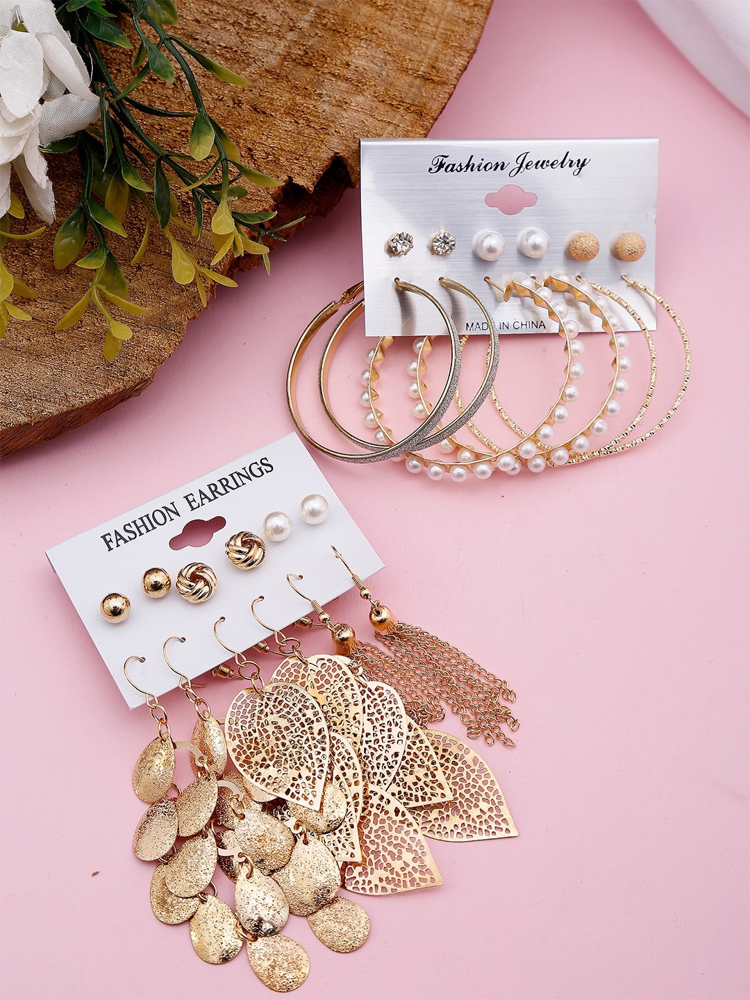 

DressBerry Set Of 12 Gold-Plated Gold-Toned Contemporary Drop Earrings