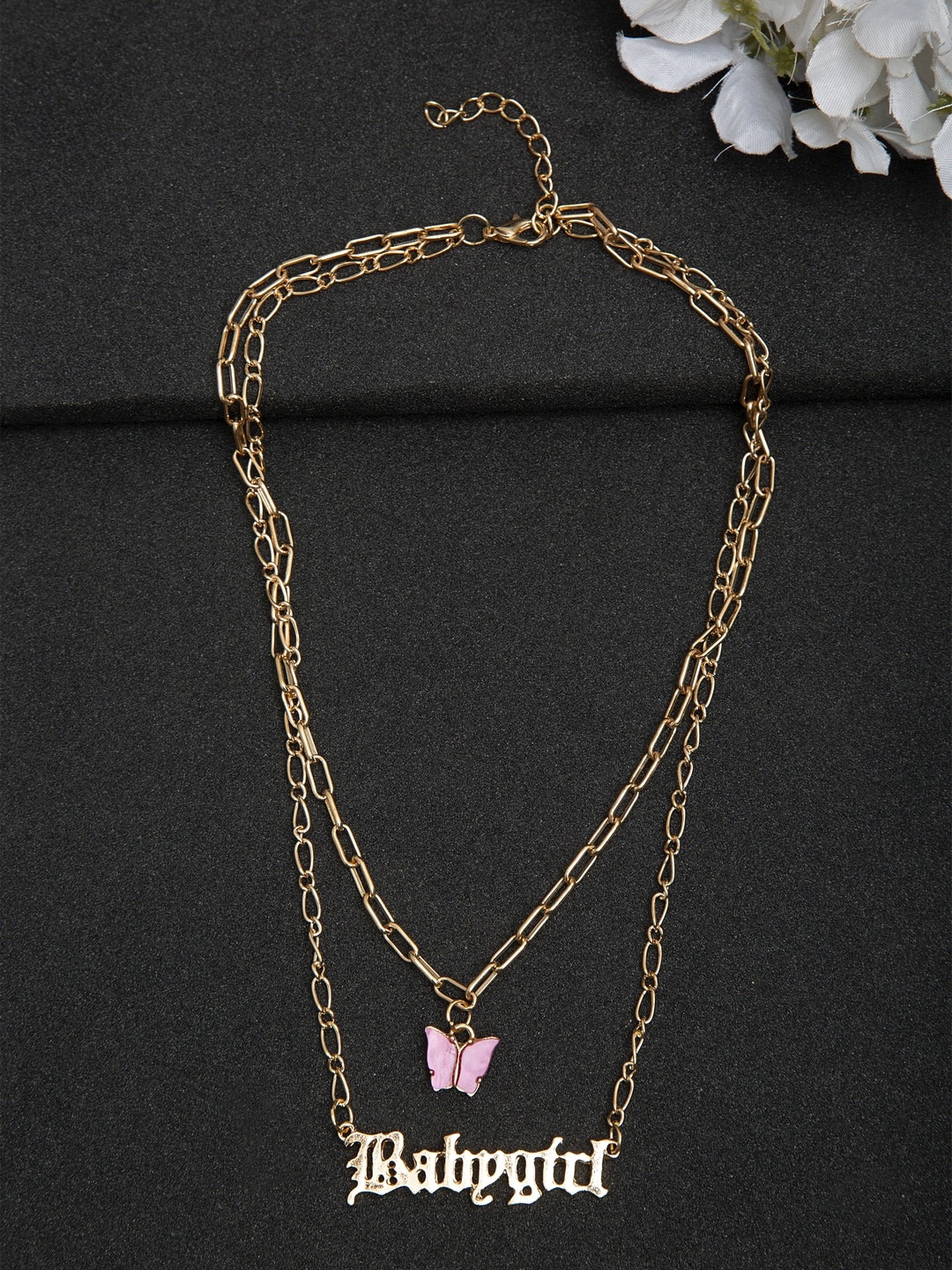 

DressBerry Gold-Plated Gold-Toned & Pink Layered Necklace
