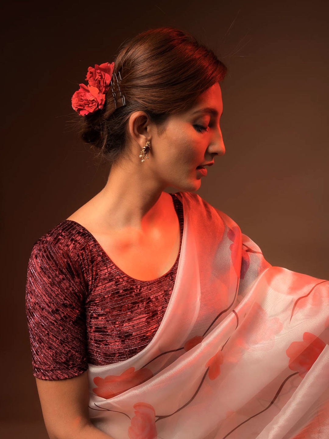

Bindigasm's Advi Self-Design Stripes Fancy Back Saree Blouse, Maroon