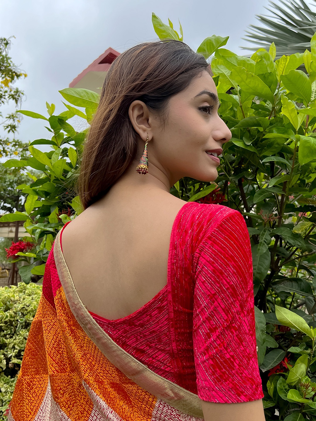 

Bindigasm's Advi Woven Design Round Neck Saree Blouse, Red