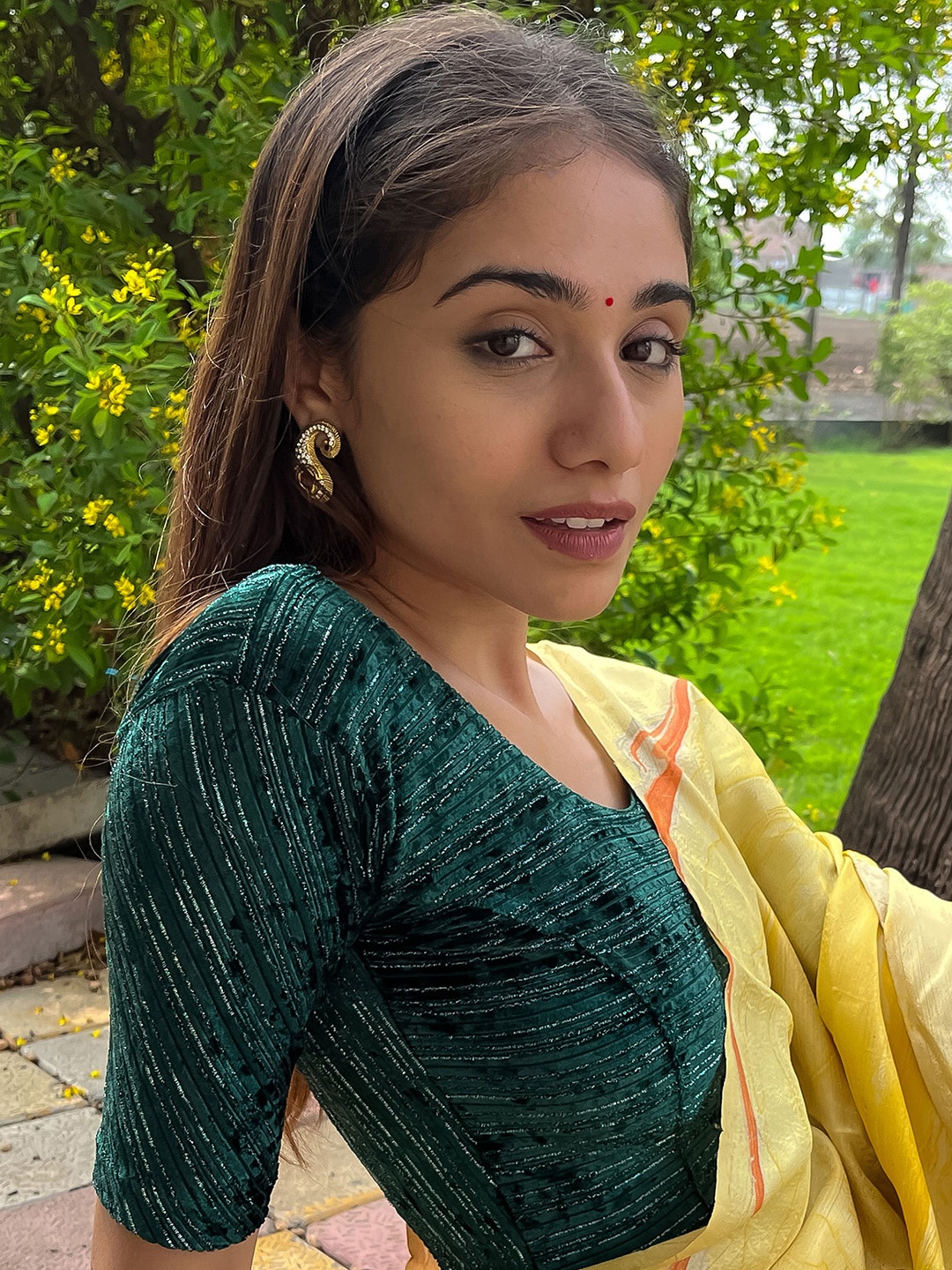

Bindigasm's Advi Woven Design Round Neck Saree Blouse, Green