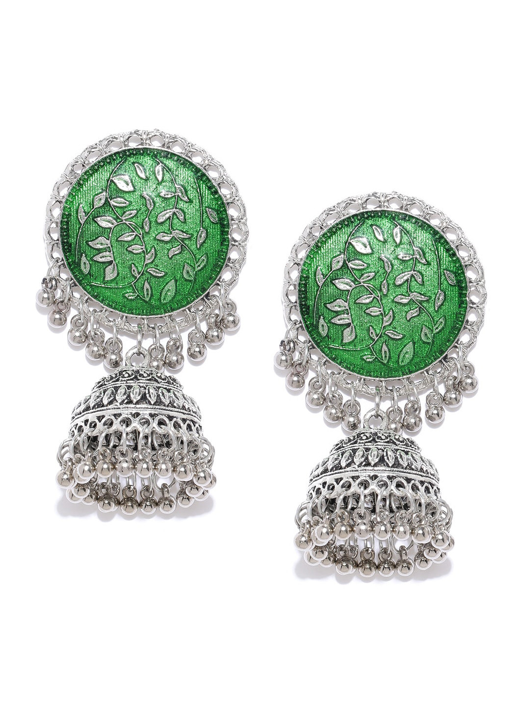 

Sangria Silver-Plated Stone-Studded Jhumka Earrings
