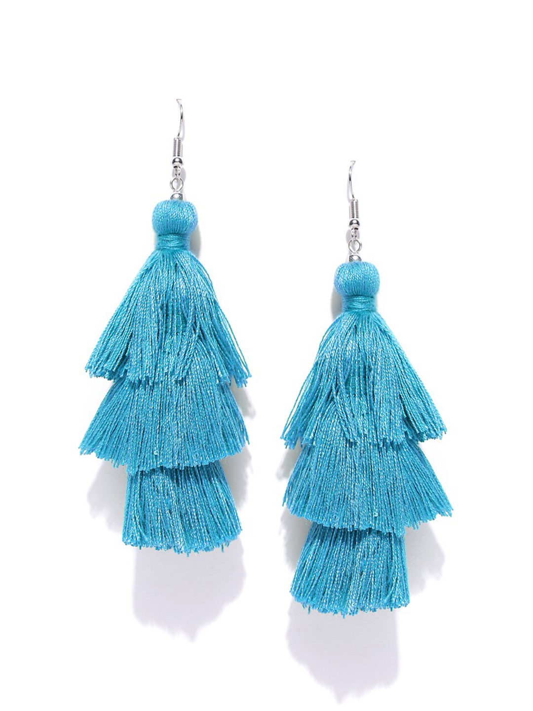 

Sangria Silver-Plated & Turquoise Blue Tasselled Tasselled Drop Earrings