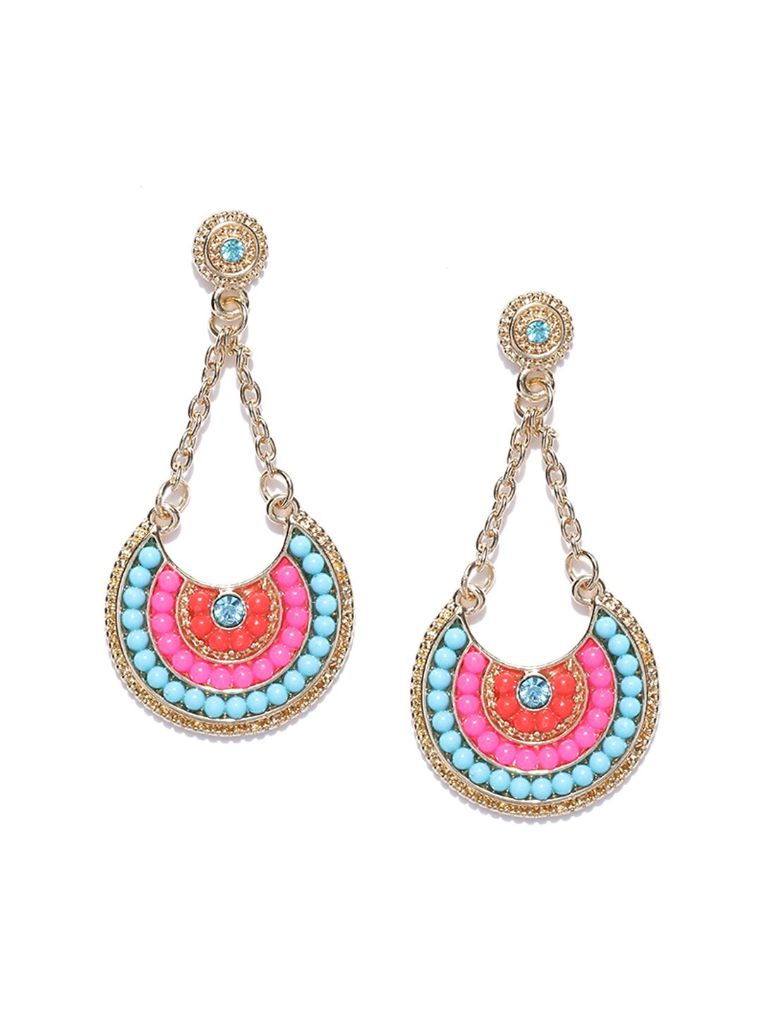 

Sangria Gold-Plated Stone-Studded & Beaded Drop Earrings