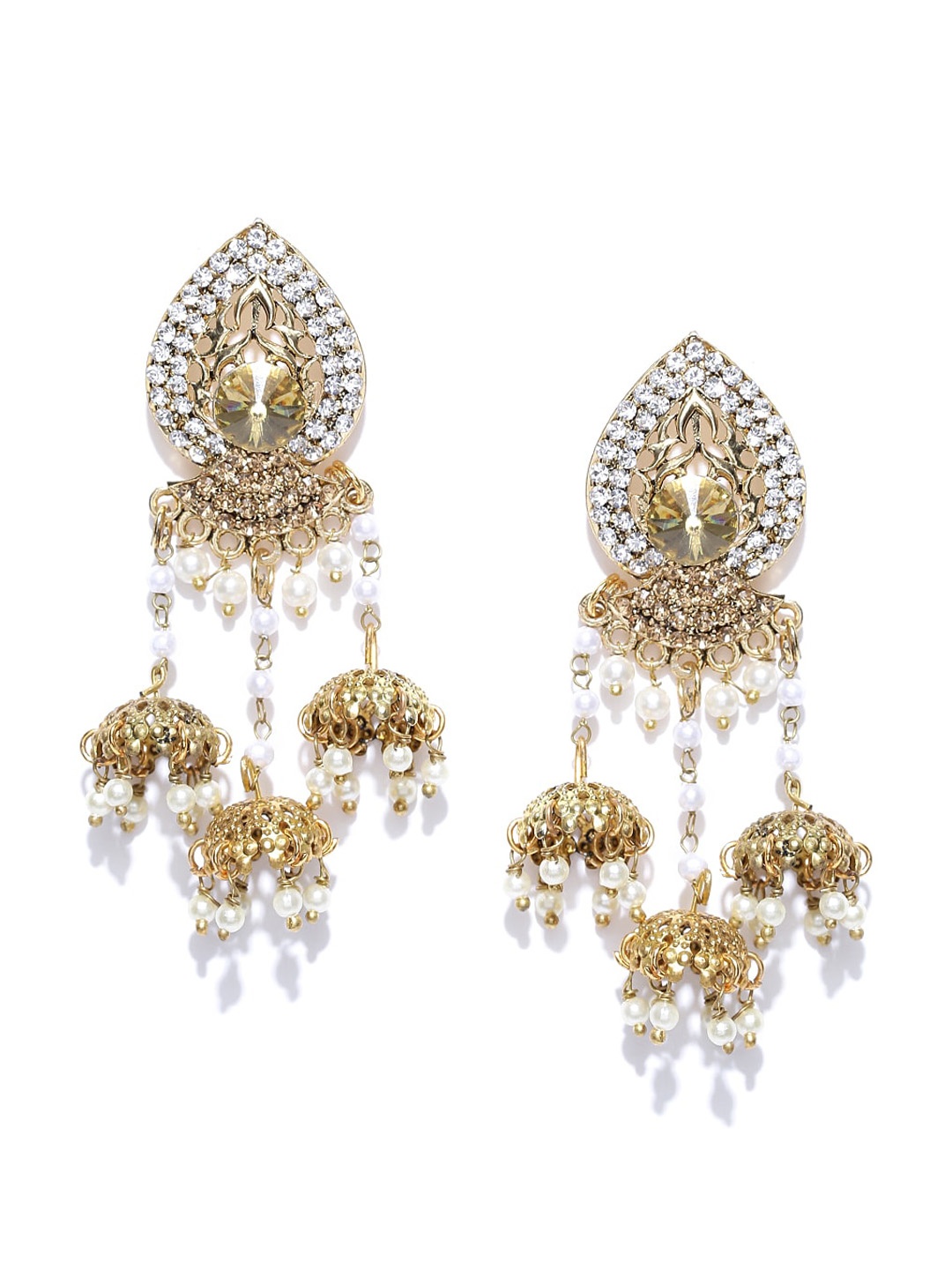 

Sangria Gold-Plated Stone-Studded Jhumka Earrings