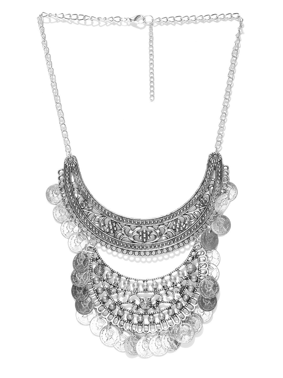 

Sangria Oxidised Textured Necklace, Silver