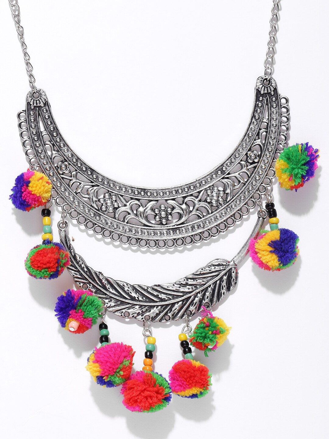 

Sangria Silver-Plated Oxidised Textured Pom-Pom Necklace