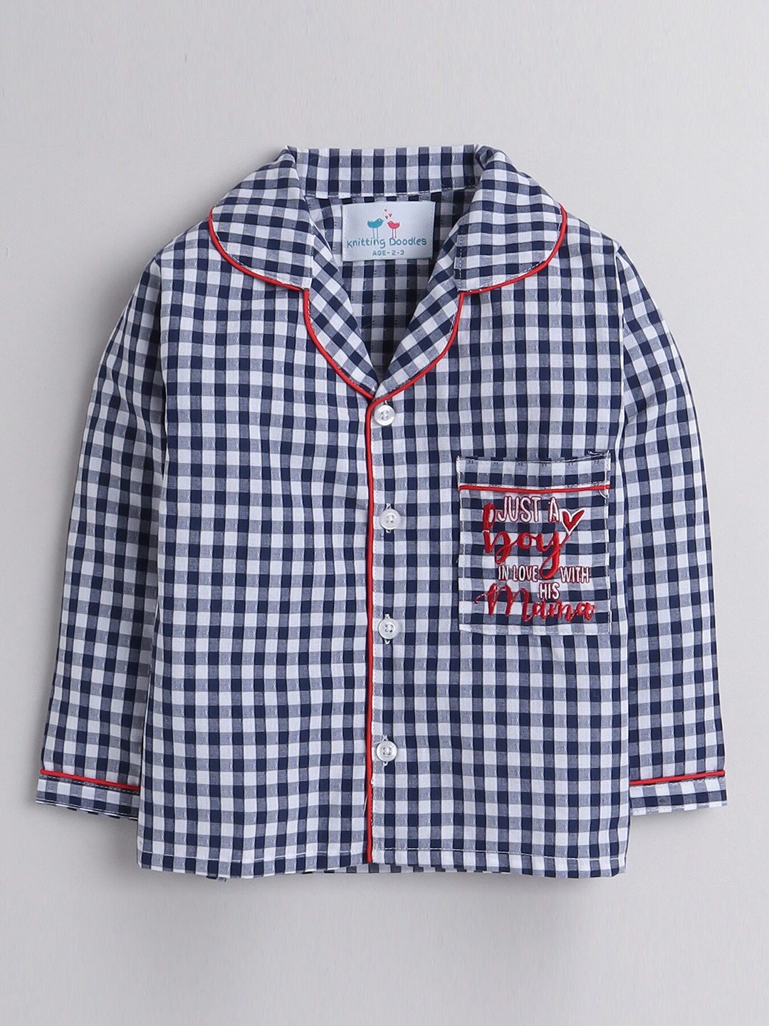

Knitting Doodles Kids Checked Night suit, Blue