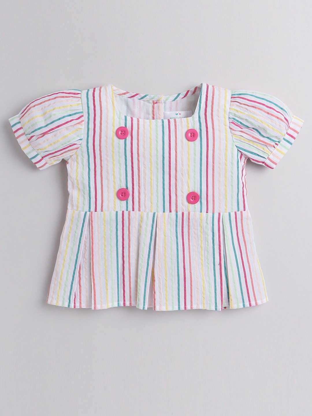 

Knitting Doodles Girls Striped Top With Trousers, Pink