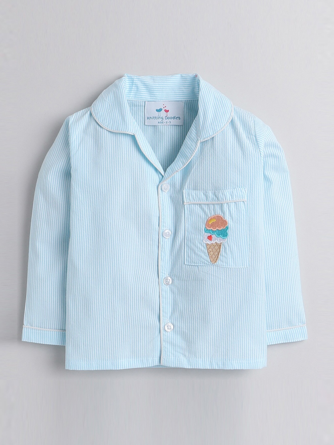 

Knitting Doodles Kids Striped Night suit, Blue