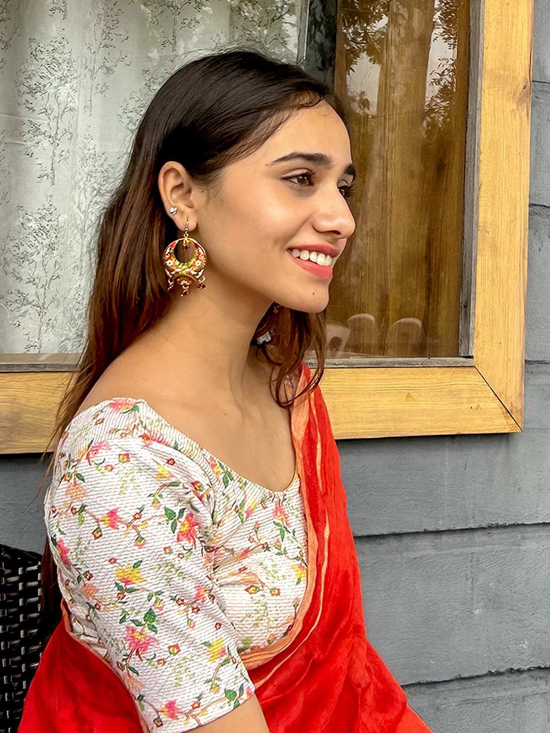 

Bindigasm's Advi Floral Printed Zari Jacquard & Lycra Saree Blouse, Cream