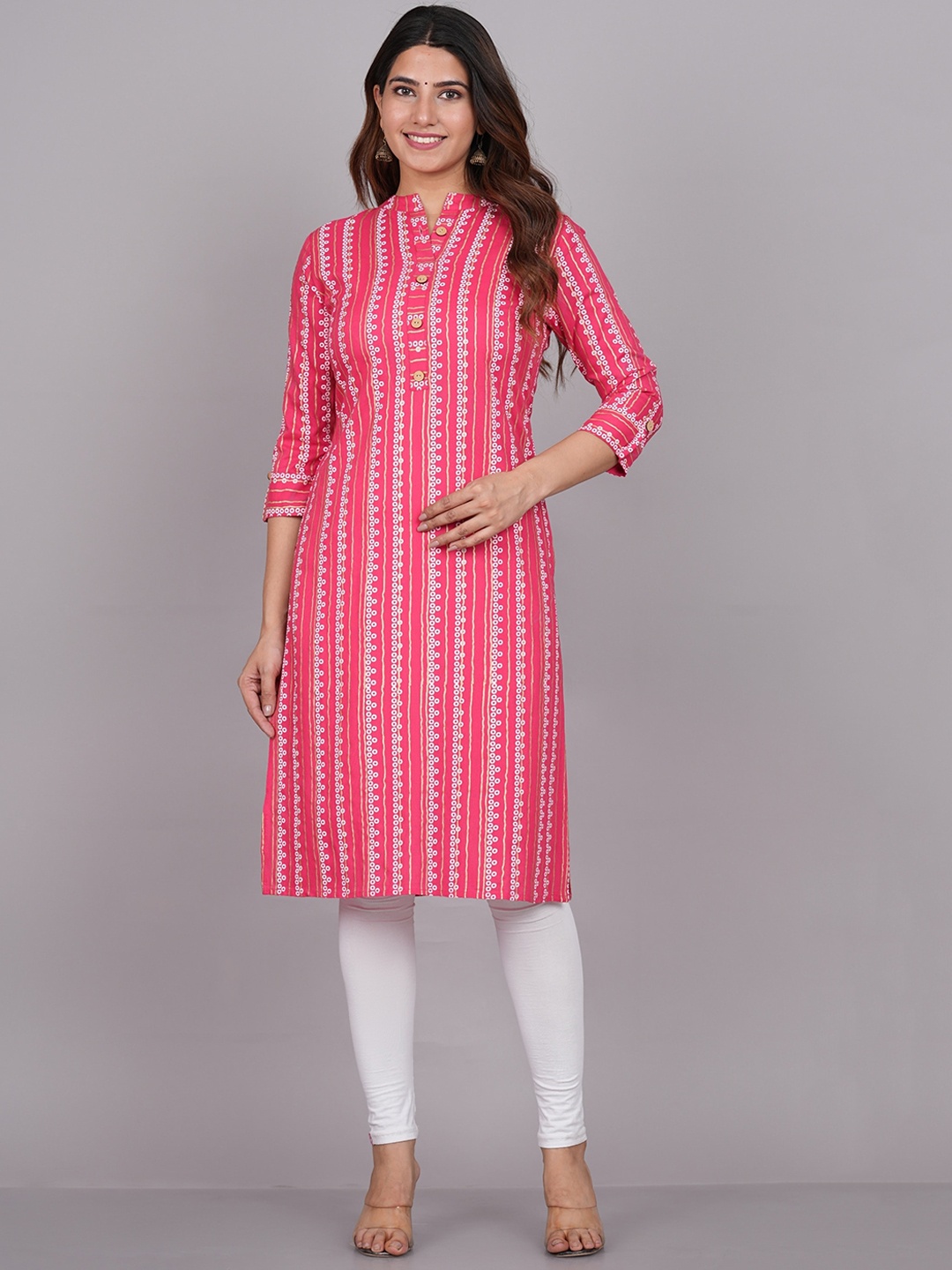 

Lovista Mandarin Collar Striped Kurta, Pink