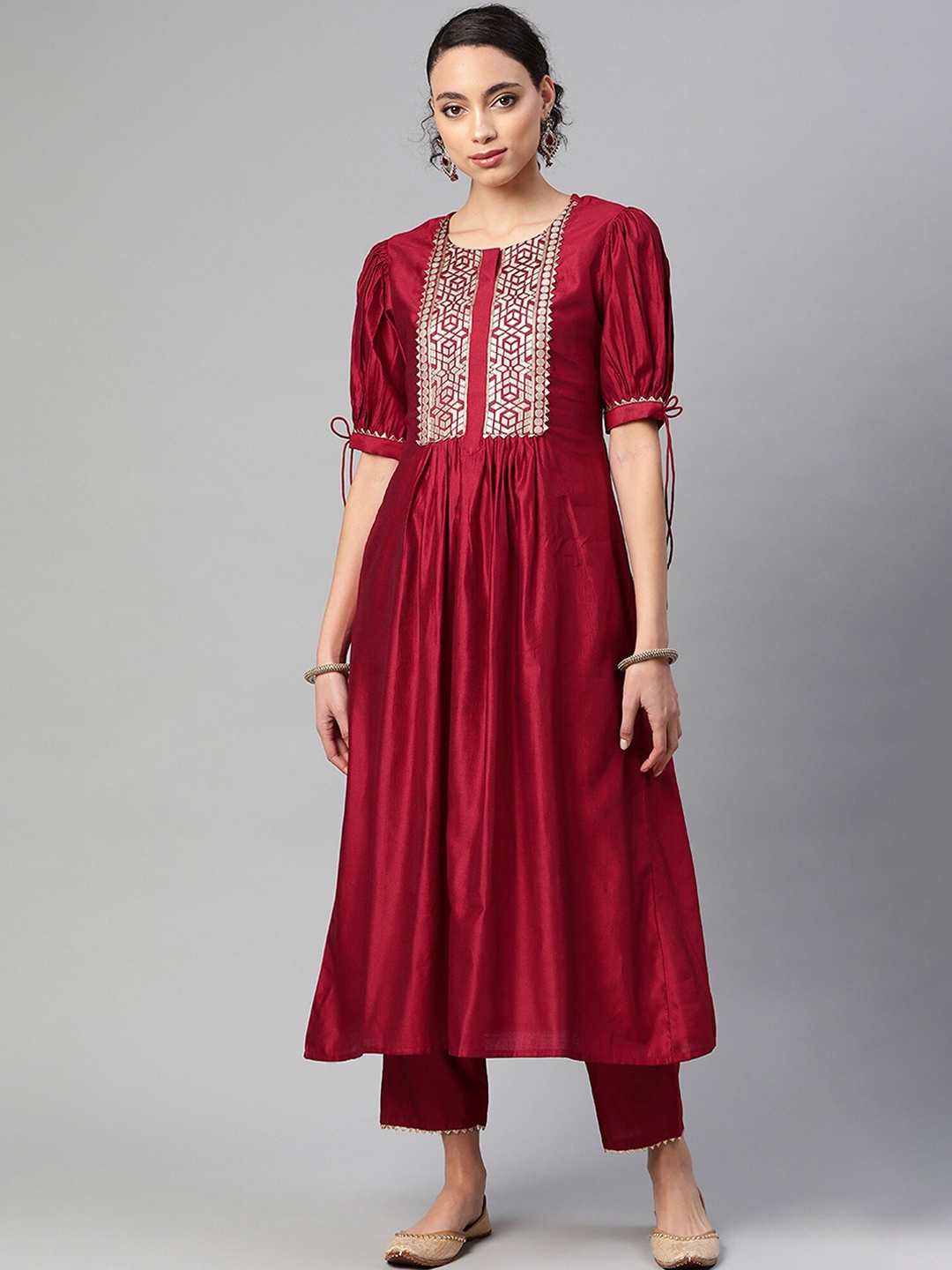 

KALINI Women Maroon Regular Kurta with Trousers