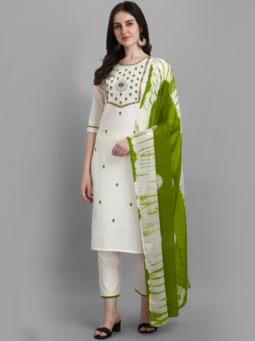 

KALINI Women Green Embroidered Regular Kurta with Trousers & With Dupatta
