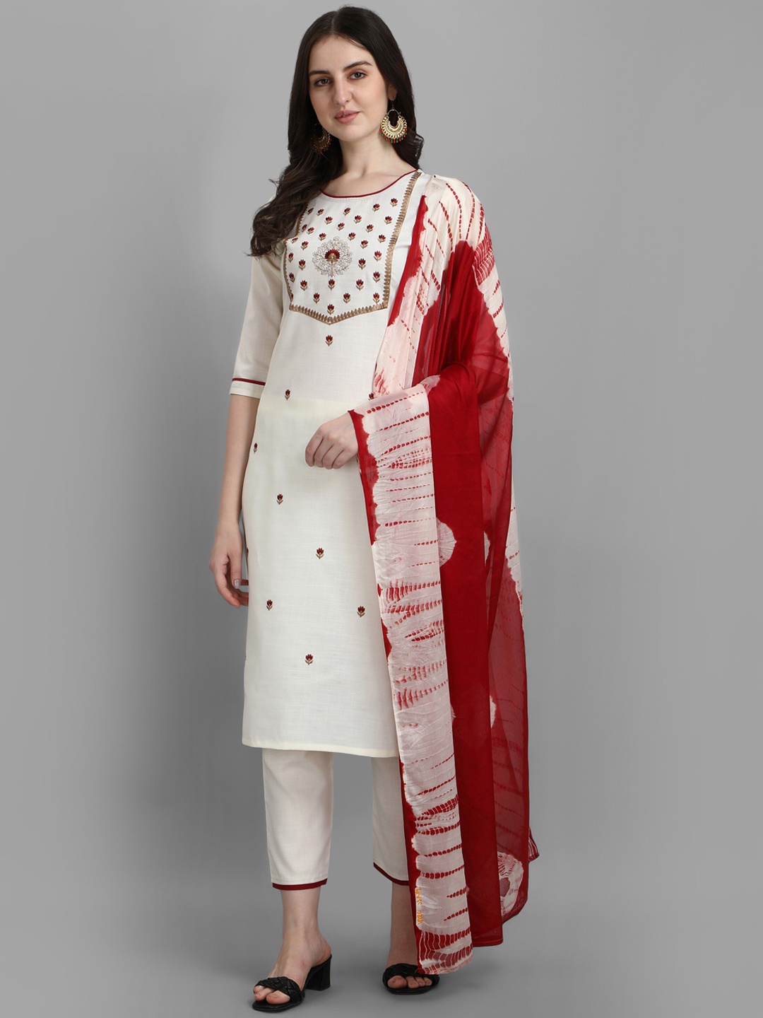 

KALINI Embroidered Regular Kurta With Trousers & Dupatta, White