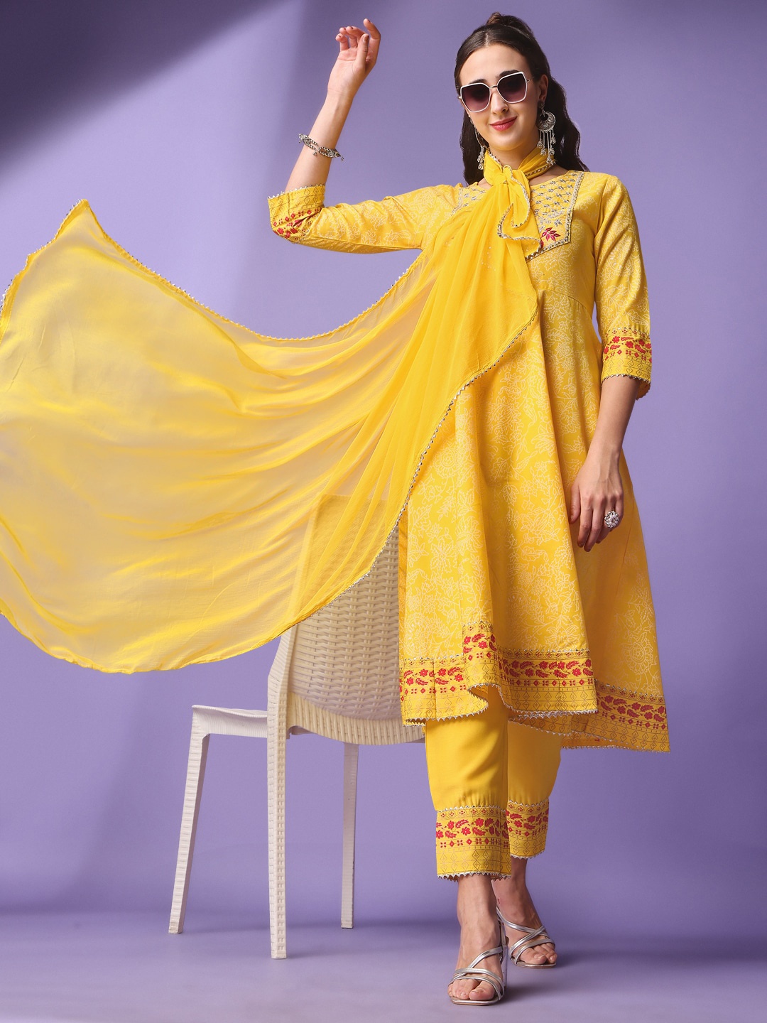 

KALINI Embroidered Regular Kurta With Trousers & Dupatta, Yellow