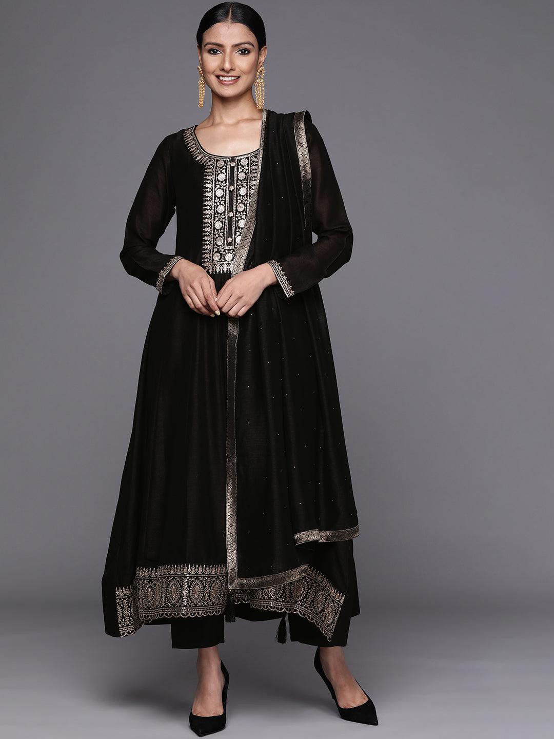 

KALINI Embroidered Regular Gotta Patti Kurta With Trousers & Dupatta, Black