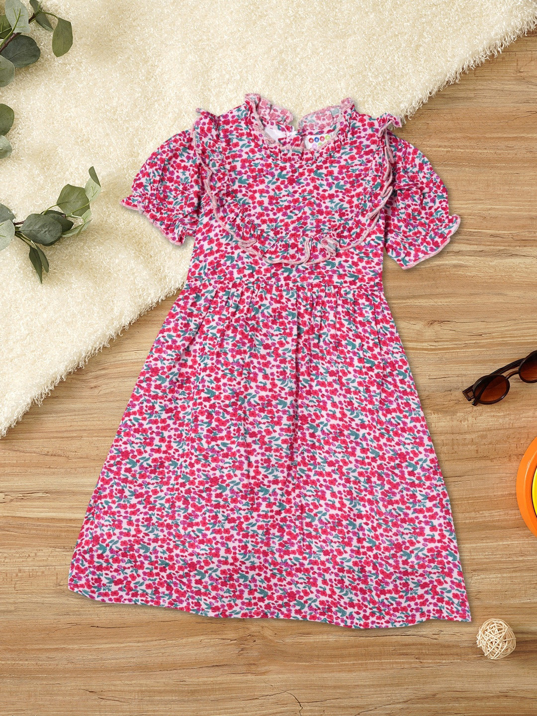 

ZION Girls Floral Printed Ruffle A-Line Dress, Pink