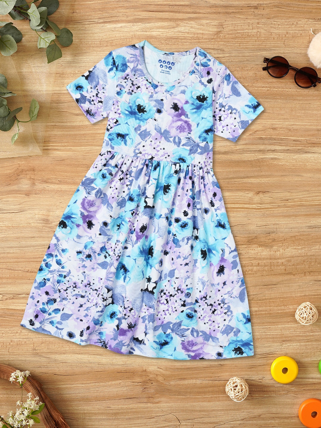 

ZION Girls Floral Printed Cotton Fit & Flare Dress, Lavender