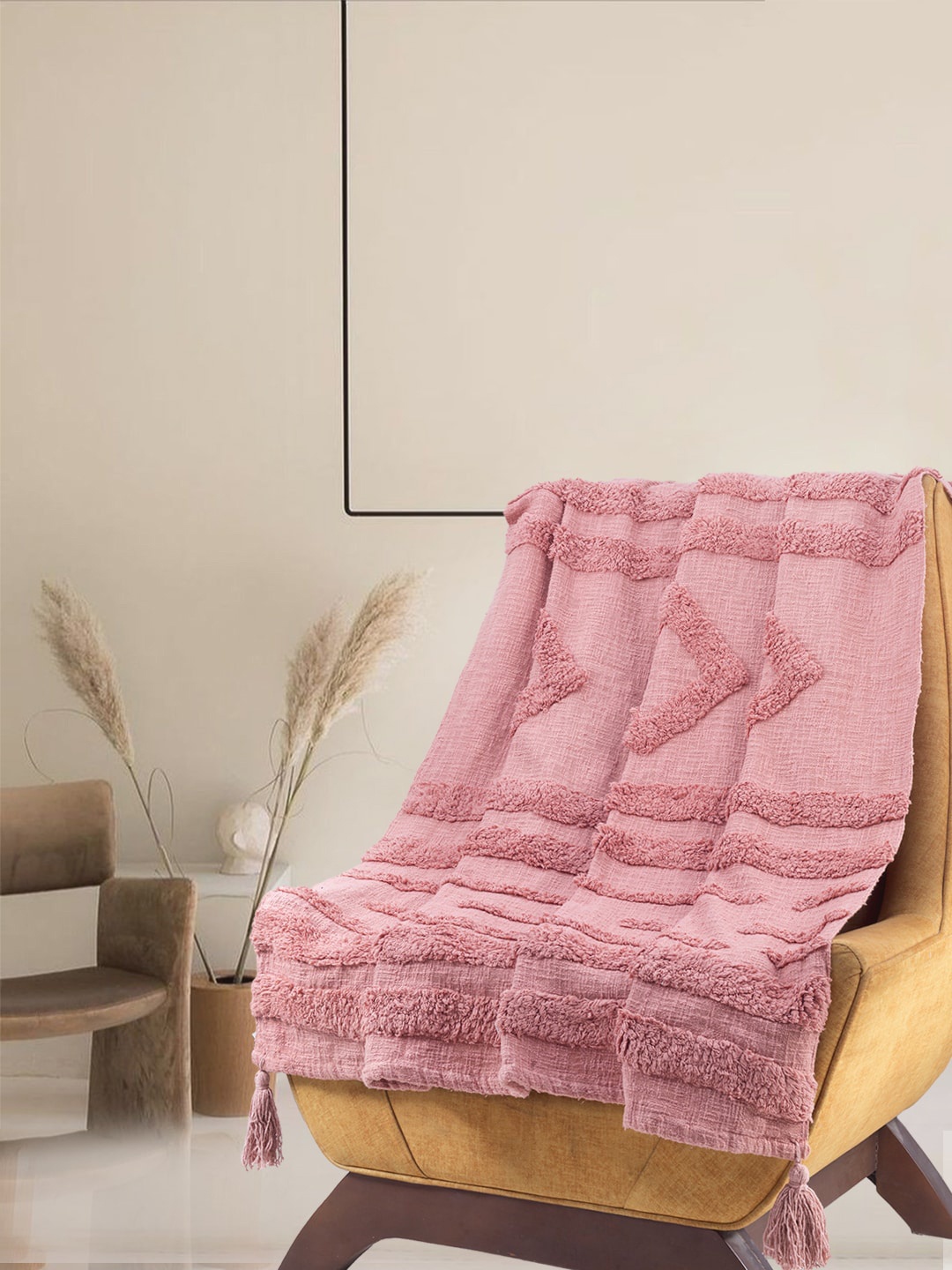 

KRAVIKA Pink Self-Designed Cotton Throw