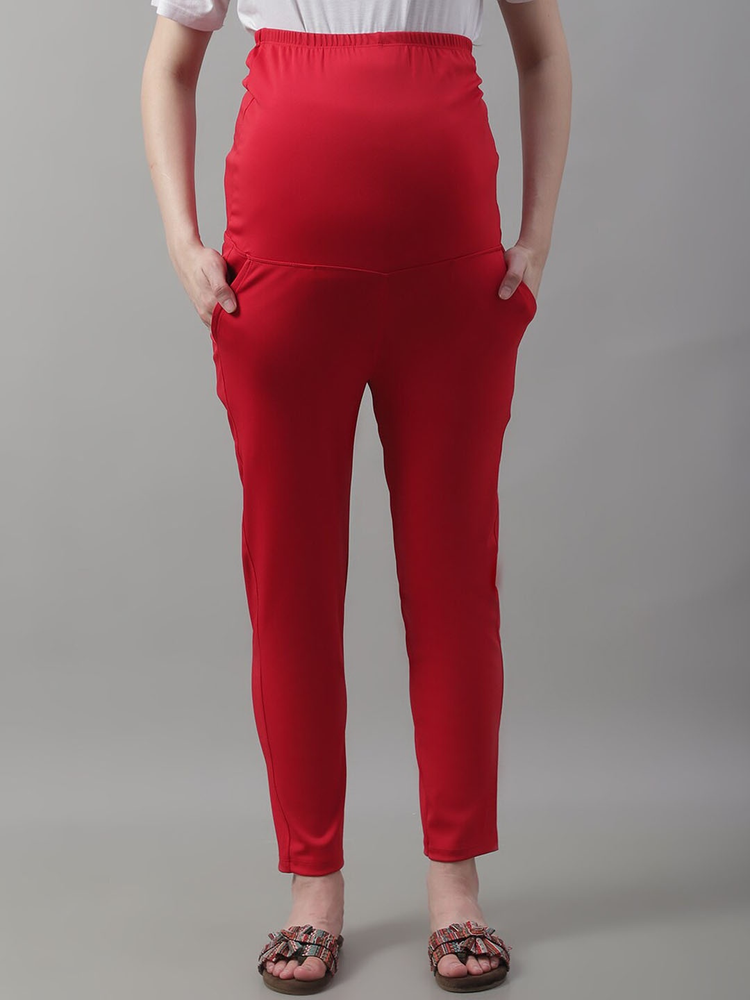 

Frempy Women Maternity Track Pants, Red