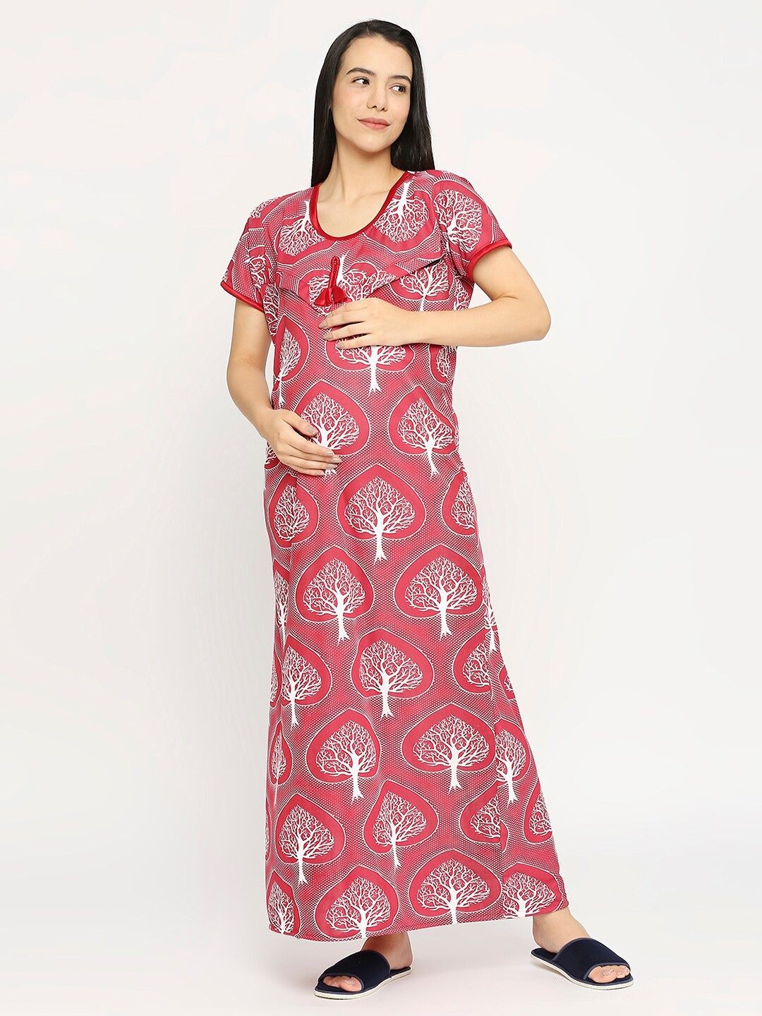 

Pretty Awesome Floral Printed Maternity Kaftan Maxi Nightdress, Maroon