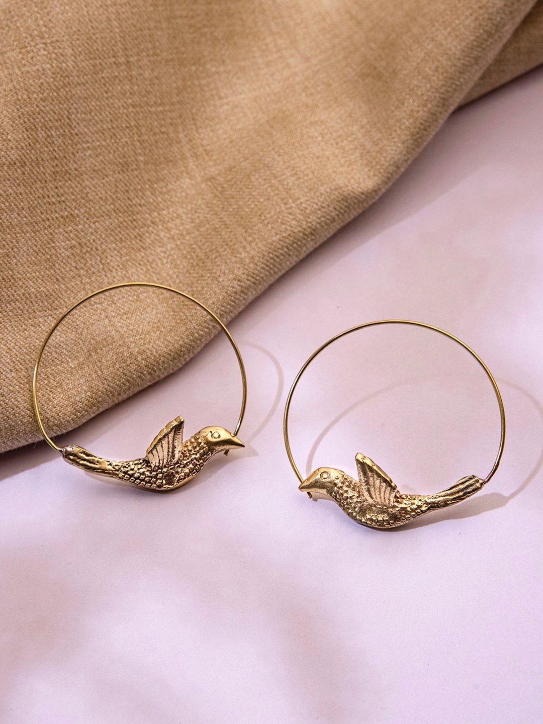 

Studio One Love Brass-Plated Contemporary Hoop Earrings, Gold
