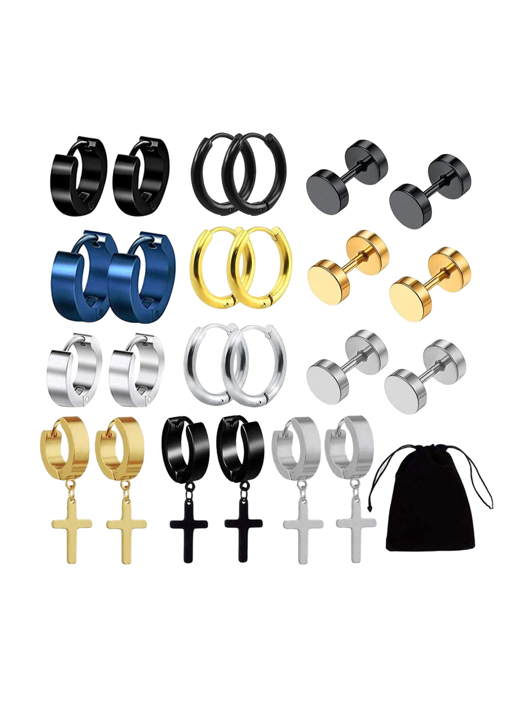 

KARISHMA KREATIONS Set Of 12 Drop Hoop and Dumbells Earrings, Gold