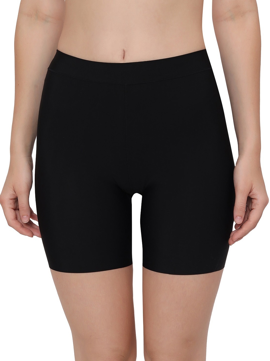 PLUMBURY Women Slim Fit High-Rise Rapid-Dry Biker Shorts, Black