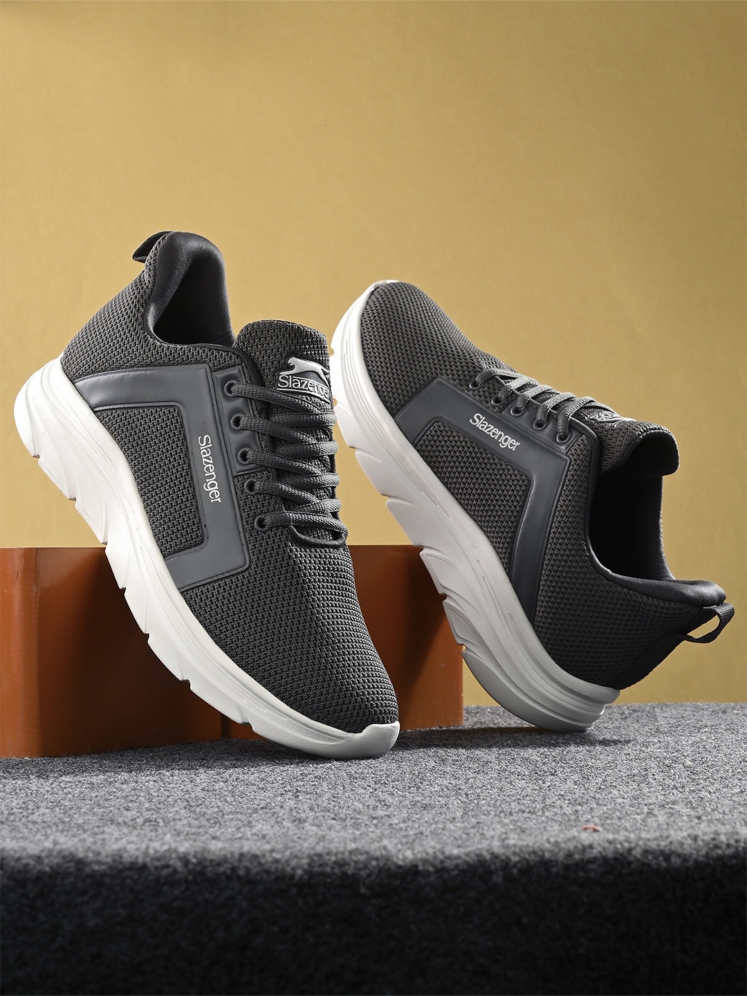 

Slazenger Men Logo-Printed Lace-Up Non-Marking Running Sports Sneakers, Grey