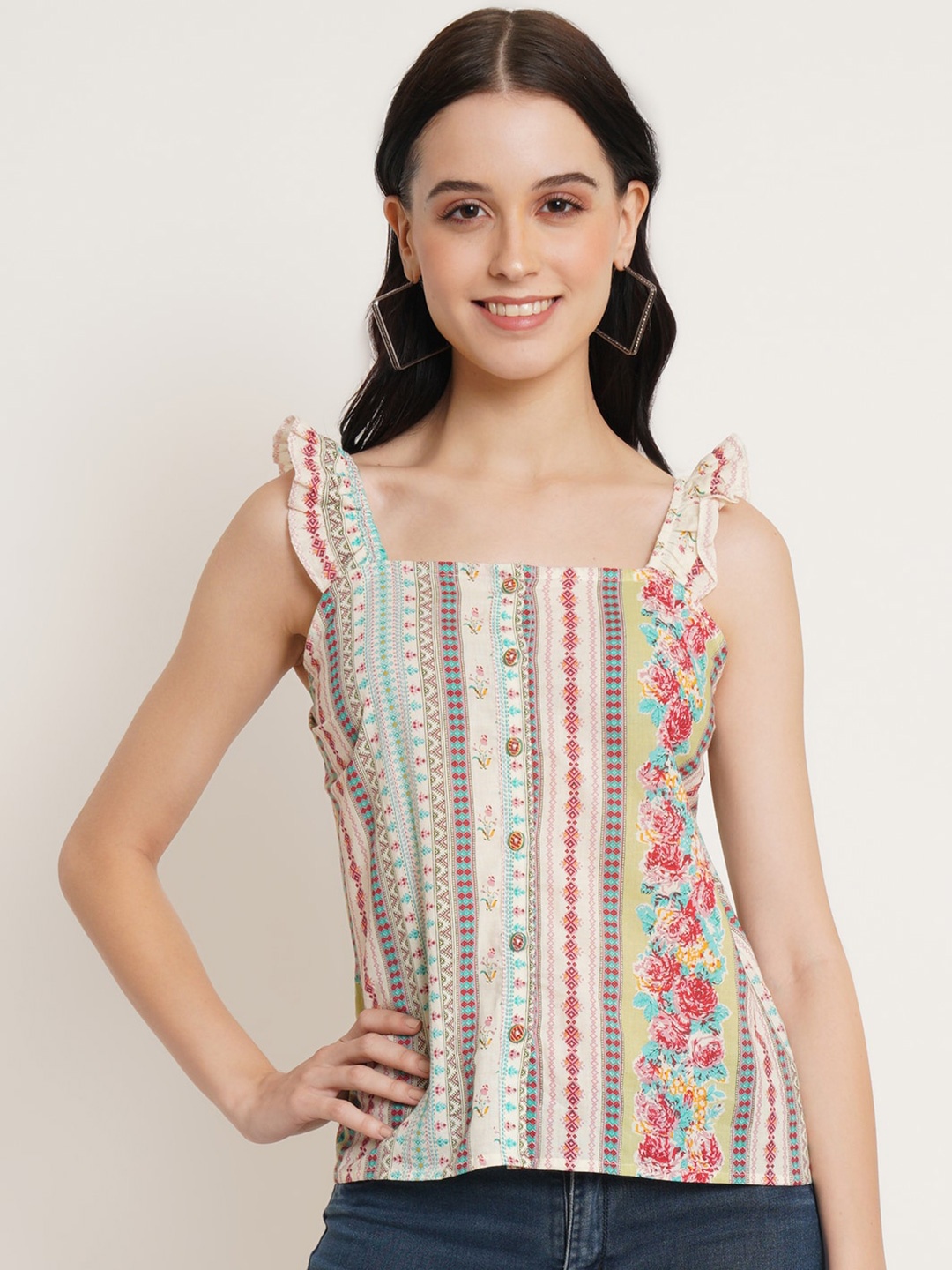 

FABRIC FITOOR Floral Printed Cotton Top, Pink