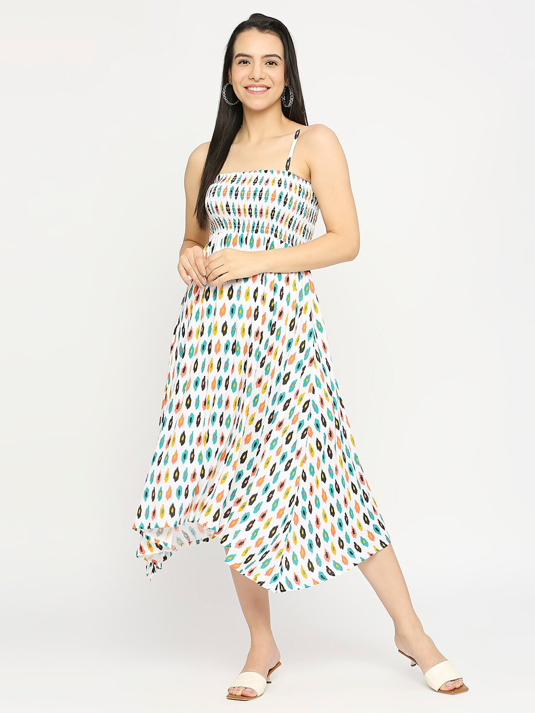 

Pretty Awesome Geometric Print A-Line Midi Dress, White