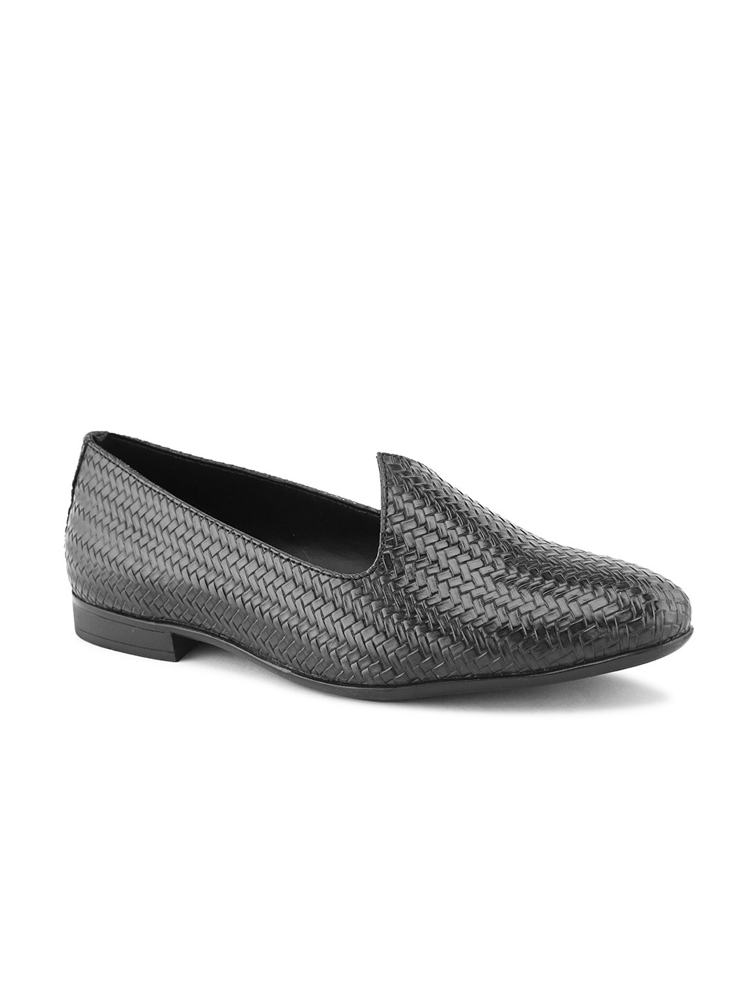 

House of Pataudi Men Textured Synthetic Leather Loafers, Black