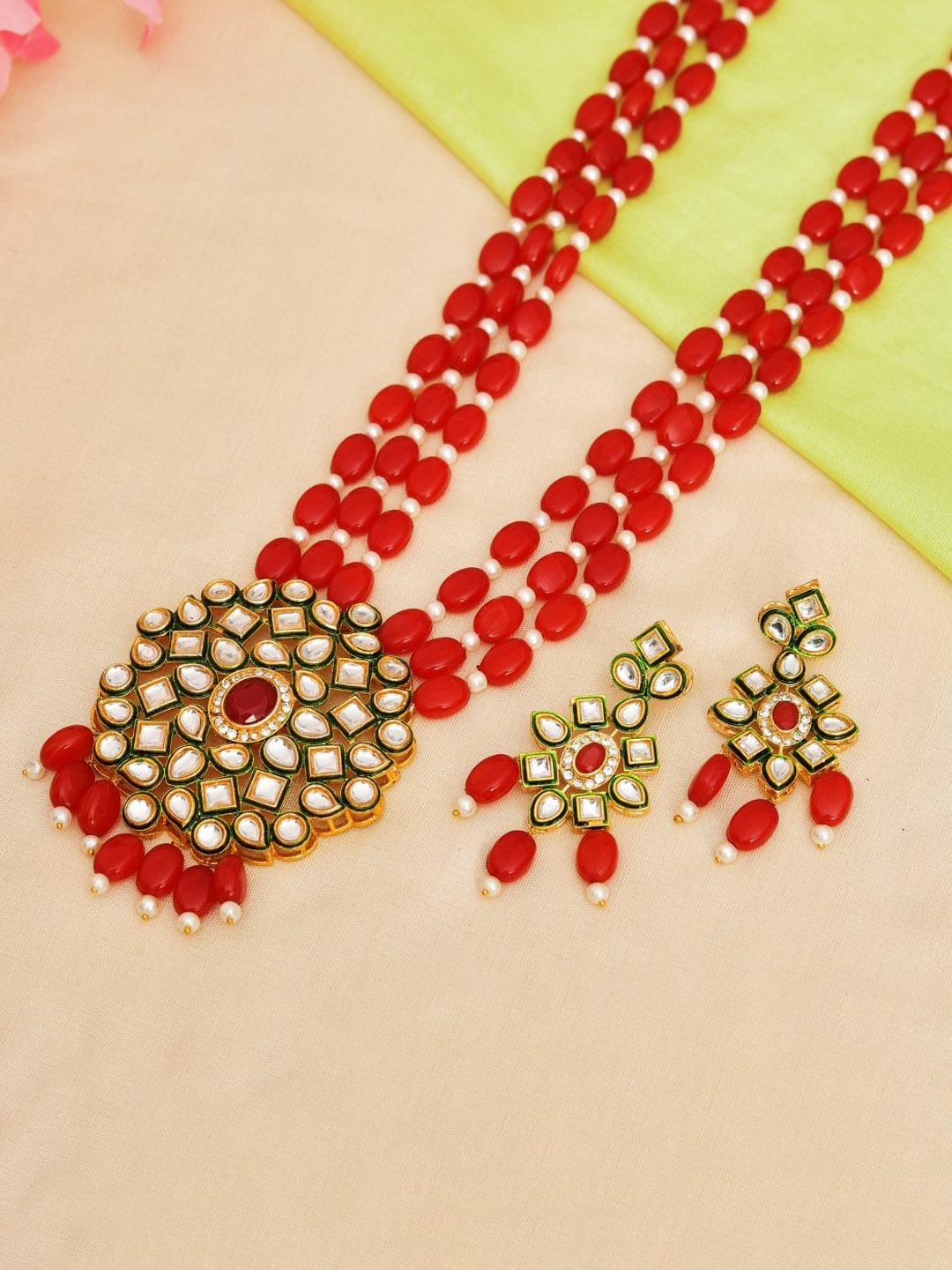 

ROHINIKA Gold Plated & AD Beaded Rani Haar Jewellery Set