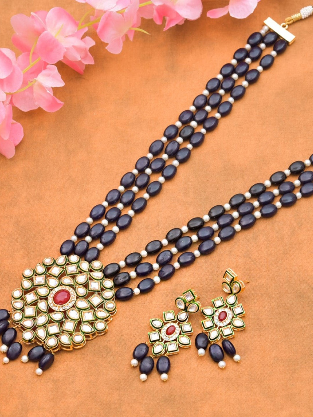 

ROHINIKA Gold-Plated Kundan-Studded & Beaded Layered Jewellery Set