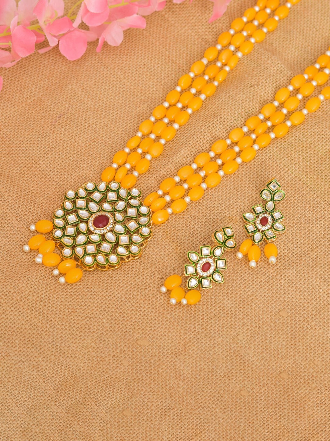 

ROHINIKA Gold-Plated Kundan-Studded & AD Beaded Layered Jewellery Set