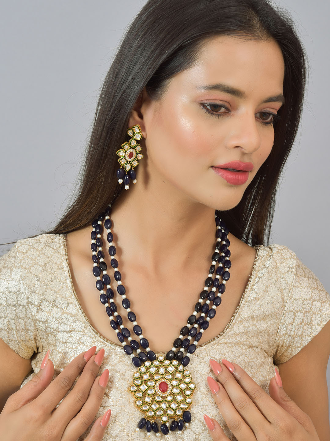 ROHINIKA Gold-Plated Kundan-Studded & Beaded Jewellery Set