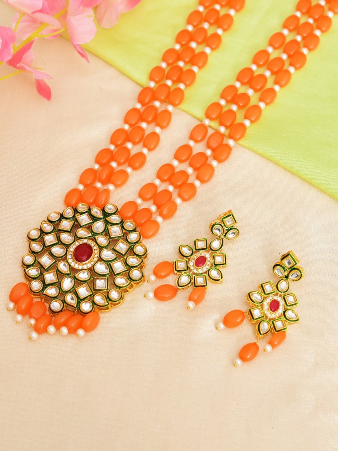ROHINIKA Gold-Plated Kundan-Studded & AD Beaded Layered Jewellery Set