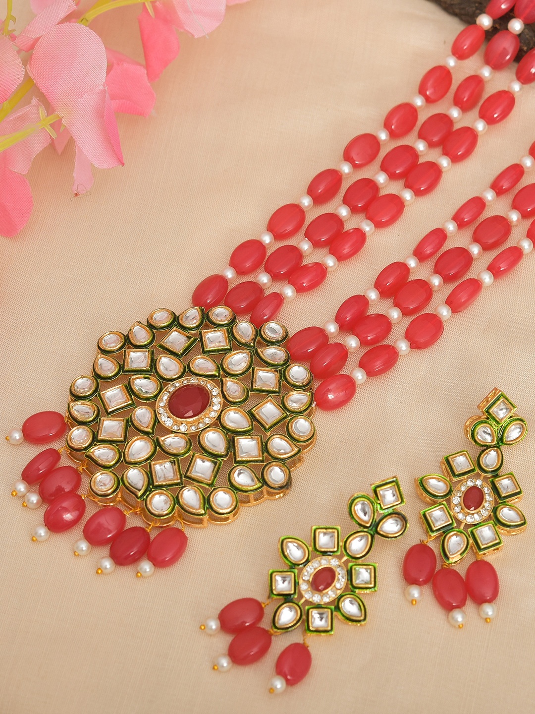 

ROHINIKA Gold-Plated Kundan-Studded & AD Beaded Layered Jewellery Set