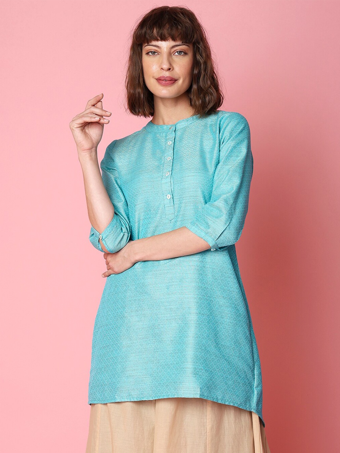 

Indifusion Mandarin Collar Tunic, Turquoise blue